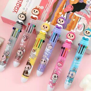Labubu 10-Color Multicolor Ballpoint Pens – 6 Piece Cute Kawaii Stationery Set